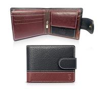 Thread & Stitch Leather Wallets for Men,Genuine Leather Bifold with Coin Pocket, 10 Credit Card Slots, 2 Banknote Compartments & ID Window, RFID Protection, Gift Box Included (Red & Black)