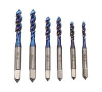 Thread Tap Drill Bits Set 6Pcs Spiral Flute Screw Machine Tap High Speed Steel Blue Coated for Metal Iron Aluminum Steel Round Square Shank