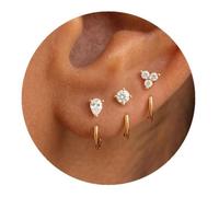 Thread-Through Earrings with an Open Curved Half-Hoop | Arrange Each Piece by Piercing Position, Adjust the Wearing Order, Build a Coordinated Three-Point Ear Look