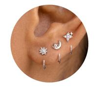 Thread-Through Earrings with an Open Curved Half-Hoop | Arrange Each Piece by Piercing Position, Adjust the Wearing Order, Build a Coordinated Three-Point Ear Look