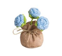Thread Weave Artificial Rose Tiny Farmer Telecommute Deck Artisanal Safe Decorative Accent for Shelf Desk Display Green Yarn Woven Flower Decoration