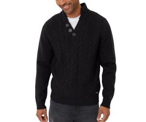 Threadbare 'Cranmere' Mens Mock Neck Funnel Neck Sweater Top Cable Knit Jumper, Black, XL