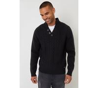 Threadbare Men's Mock Neck Funnel Neck Cable Knit Jumper in Black | Size: Medium Threadbare Black M