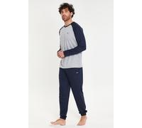 THREADBARE Mens Pyjama Set Grey Marl/Navy L