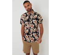 Threadbare Mens Black Cotton Floral Print Short Sleeve Shirt - Size Small