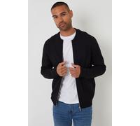 Threadbare Men's Bomber-Style Knitted Zip Through Cardigan in Black | Size: 2XL Threadbare Black 2XL