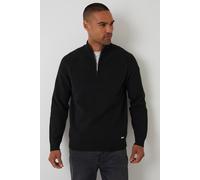 Threadbare Men's Cotton Blend Rib Panel Quarter Zip Knitted Jumper in Black | Size: Small Threadbare Black S