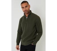 Threadbare Men's Cotton Blend Rib Panel Quarter Zip Knitted Jumper in Green | Size: Small Threadbare Green S