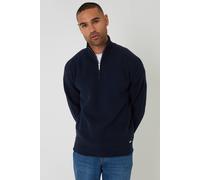 Threadbare Men's Cotton Blend Rib Panel Quarter Zip Knitted Jumper in Navy | Size: Large Threadbare Navy L