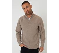 Threadbare Men's Cotton Blend Rib Panel Quarter Zip Knitted Jumper in Taupe | Size: XL Threadbare Taupe XL
