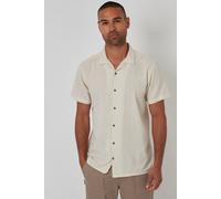 Threadbare Mens Ecru Linen Blend Palm Embroidered Short Sleeve Shirt - Size Medium