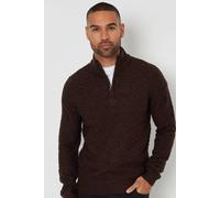 Threadbare Men's 'Eskdale' Textured Quarter Zip Jumper With Wool in Brown | Size: 2XL Threadbare Brown 2XL