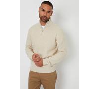 Threadbare Men's 'Eskdale' Textured Quarter Zip Jumper With Wool in Natural | Size: 2XL Threadbare Natural 2XL