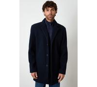 Threadbare Men's Faux Wool Mock Layer Longline Mac in Navy | Size: Large Threadbare Navy L