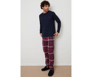 Threadbare Men's 'Flint' Cotton Blend Check Pyjama Set in Navy | Size: 2XL Threadbare Navy 2XL