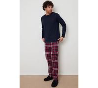 Threadbare Men's 'Flint' Cotton Blend Check Pyjama Set in Navy | Size: XL Threadbare Navy XL