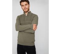 Threadbare Men's 'Foxwood' Rib Detail Crew Neck Quarter Zip Jumper in Khaki | Size: 2XL Threadbare Khaki 2XL