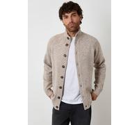 Threadbare Men's Funnel Neck Button Up Knitted Cardigan With Wool in Stone | Size: Small Threadbare Stone S