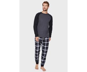 Threadbare Men's 'Hamilton' Cotton Blend Check Pyjama Set in Charcoal | Size: XL Threadbare Charcoal XL