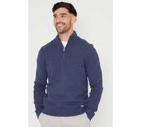 Threadbare Men's 'Hazelbank' Cotton Blend Knitted Quarter Zip Jumper in Blue | Size: Large Threadbare Blue L