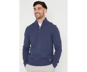 Threadbare Men's 'Hazelbank' Cotton Blend Knitted Quarter Zip Jumper in Blue | Size: XL Threadbare Blue XL