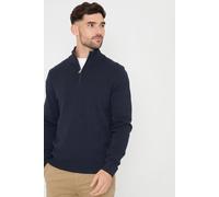 Threadbare Men's 'Hazelbank' Cotton Blend Knitted Quarter Zip Jumper in Navy | Size: Large Threadbare Navy L