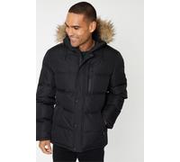 Threadbare Men's Lakewood' Showerproof Hooded Padded Parka Jacket in Black | Size: Small Threadbare Black S