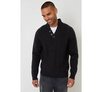 Threadbare Men's Mock Neck Funnel Neck Cable Knit Jumper in Black | Size: XL Threadbare Black XL