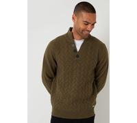 Threadbare Men's Mock Neck Funnel Neck Cable Knit Jumper in Khaki | Size: Large Threadbare Khaki L
