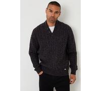 Threadbare Men's Mock Tee Funnel Neck Cable Knit Jumper in Black | Size: 2XL Threadbare Black 2XL