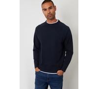 Threadbare Men's Mock Tee Textured Knit Crew Neck Jumper in Navy | Size: Small Threadbare Navy S