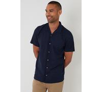 Threadbare Mens Navy Linen Blend Palm Embroidered Short Sleeve Shirt - Size Small