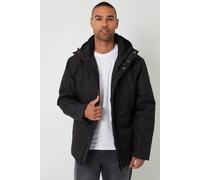 Threadbare Men's Showerproof Longline Hooded Padded Jacket in Black | Size: 2XL Threadbare Black 2XL