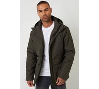 Threadbare Men's Showerproof Longline Hooded Padded Jacket in Khaki | Size: XL Threadbare Khaki XL