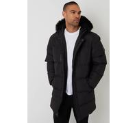 Threadbare Men's Showerproof Longline Quilted Parka Jacket in Black | Size: 2XL Threadbare Black 2XL