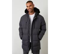 Threadbare Men's Showerproof Longline Quilted Parka Jacket in Dark Grey | Size: Large Threadbare Dark Grey L
