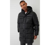 Threadbare Men's Showerproof PU Longline Puffer Coat in Black | Size: Large Threadbare Black L