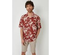 Threadbare Mens Terracotta 'Bamba' Revere Collar Leaf Print Short Sleeve Shirt - Rust - Size Medium