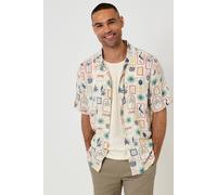 threadbare Men's Tropical Stamp Print Relaxed Fit Short Sleeve Shirt in Cream | Size: 2XL Threadbare Cream 2XL