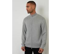 Threadbare Men's Zip-Through Funnel Neck Knitted Cardigan in Light Grey | Size: Small Threadbare Light Grey S