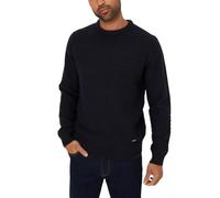 Threadbare 'Oldcastle' Mens Textured Basket Stitch Knitted Crew Neck Jumper, Navy, M