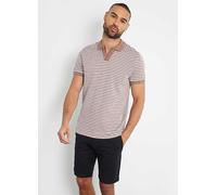 Threadbare Striped Open Neck Collar Polo Shirt Brown