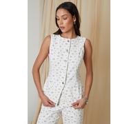 Threadbare Womens White Ditsy Floral Print Denim Waistcoat - Size 18 UK