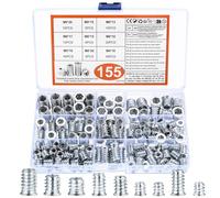 Threaded Inserts for Wood, 155 Pcs Threaded Insert Nuts, M4 M5 M6 M8 Flanged Hex Socket Screw-in Nuts, Hexagon Socket Screws Wood Threaded Insert for Wood Furniture (White Zinc)