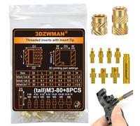Threaded Inserts with M2-M8 Heat Set Insert Tools,Brass Metric Knurled Nuts for 3D Printing Components and Plastic Parts (M3x5.7x4.6-30PCS M4x8.1x6.3-30PCS M5x9.5x7.1-20PCS)