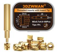 Threaded Inserts with M2-M8 Heat Set Insert Tools,Brass Metric Knurled Nuts for 3D Printing Components and Plastic Parts (M3x5.7x4.6-100Pcs)