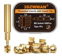 Threaded Inserts with M2-M8 Heat Set Insert Tools,Brass Metric Knurled Nuts for 3D Printing Components and Plastic Parts (M2.5x4x4-100Pcs)