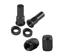 Threaded Motorcycle Tire Nut and Washer Replacement, Black | Circular Washer Configuration, Threaded Six-Sided Nut Components, Direct Fastening to Corresponding Tire Hardware