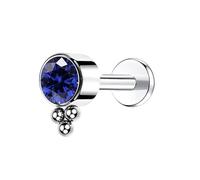Threaded Nose Studs Titanium, 1pcs 16GTragus Helix Piercing Jewellery Studs with Round Dark Blue Cubic Zirconia and 3 Balls, Silver Dark Blue