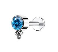 Threaded Nose Studs Titanium, 1pcs 18GNose Piercing Jewellery For Women Studs with Round Blue Cubic Zirconia and 3 Balls, Silver Blue